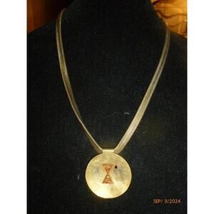 Vinatge ARTISAN MARJORIE BAER SF MODERNIST MESH CHAIN PENDANT NECKLACE‎ Antiqued